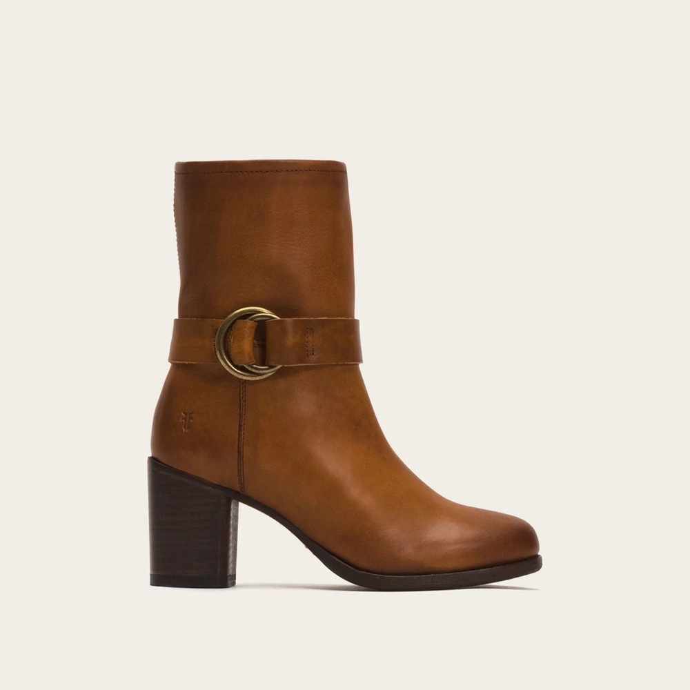 Frye Addie Harness Brown Mid-Calf Italian Leather Boot size 8.5